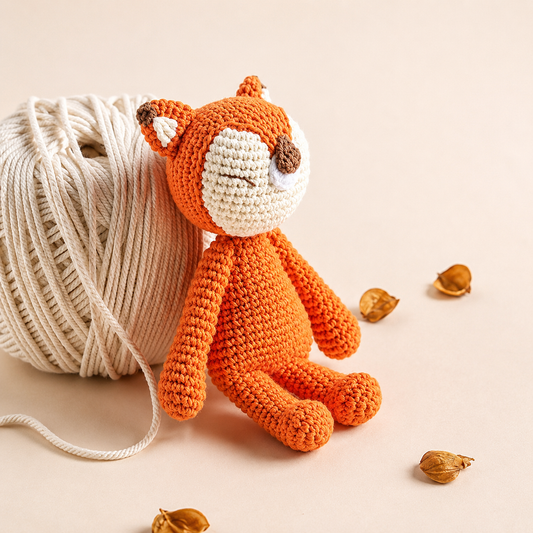 Crochet Baby Toys Handmade Amigurumi Animal Set | Fox Rattle, Elephant Plush Doll & Stuffed Animals | Newborn Sensory Learning Gift
