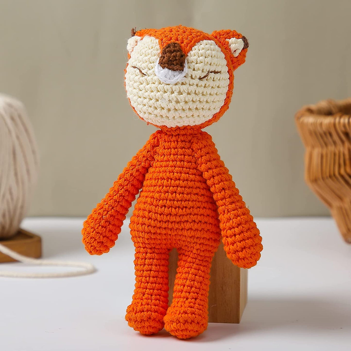 Crochet Baby Toys Handmade Amigurumi Animal Set | Fox Rattle, Elephant Plush Doll & Stuffed Animals | Newborn Sensory Learning Gift