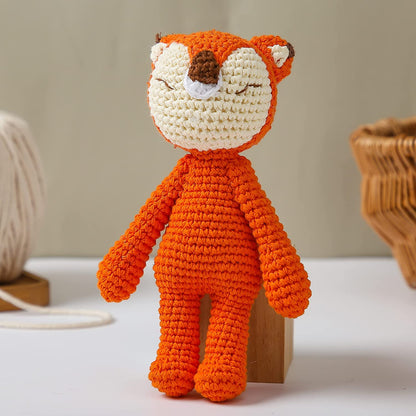 Crochet Baby Toys Handmade Amigurumi Animal Set | Fox Rattle, Elephant Plush Doll & Stuffed Animals | Newborn Sensory Learning Gift