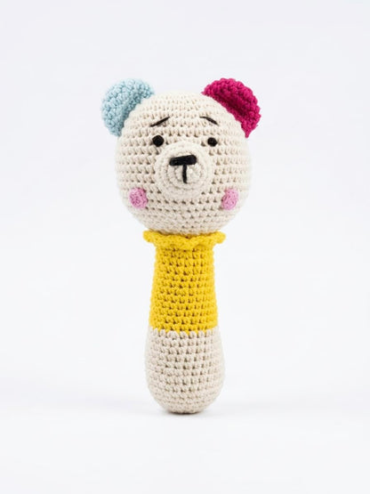 Handmade Crochet Bear Baby Rattle Toy | Soft Cotton Knitted Infant Sensory Toy | Made in India