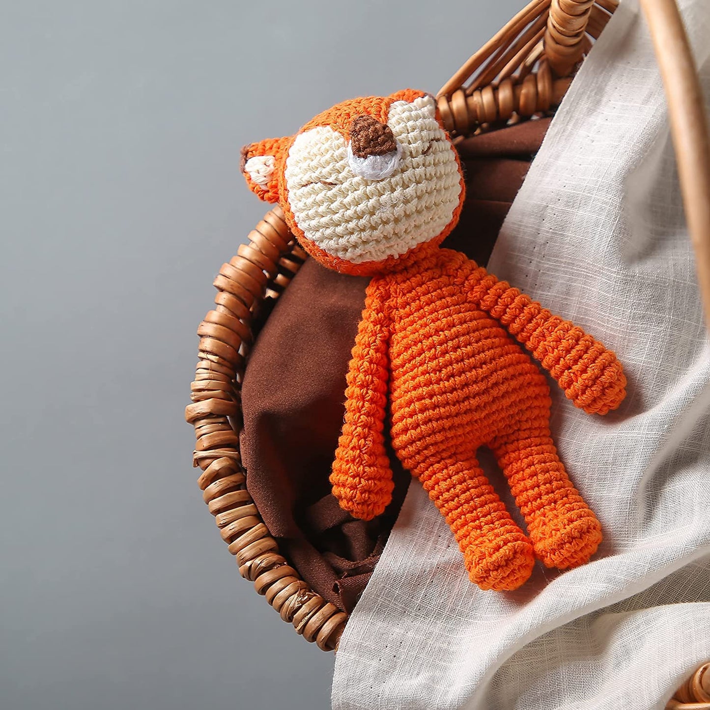 Crochet Baby Toys Handmade Amigurumi Animal Set | Fox Rattle, Elephant Plush Doll & Stuffed Animals | Newborn Sensory Learning Gift