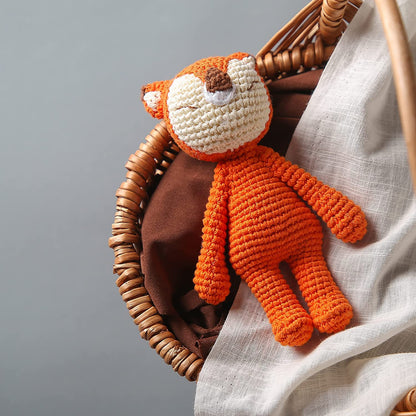 Crochet Baby Toys Handmade Amigurumi Animal Set | Fox Rattle, Elephant Plush Doll & Stuffed Animals | Newborn Sensory Learning Gift