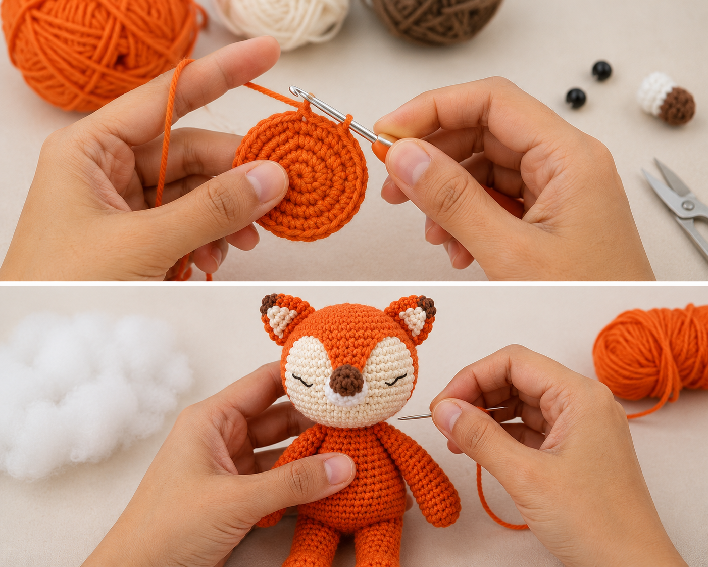 Crochet Baby Toys Handmade Amigurumi Animal Set | Fox Rattle, Elephant Plush Doll & Stuffed Animals | Newborn Sensory Learning Gift
